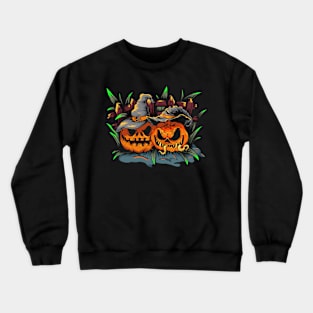 two witch pumpkins with garden illustration Crewneck Sweatshirt